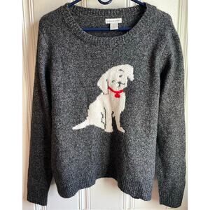 Cupcakes and Cashmere Dog Graphic Sweater Women’s Large, Gray Puppy Knit